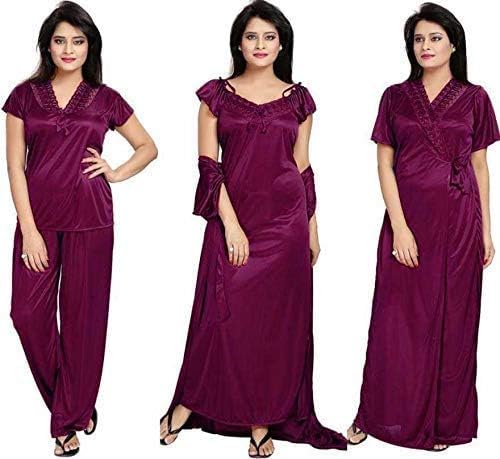 Combo of Beautiful 4 PCS Set Satin Maxi Night Dress Night Suits Nighty for Women-picture-29