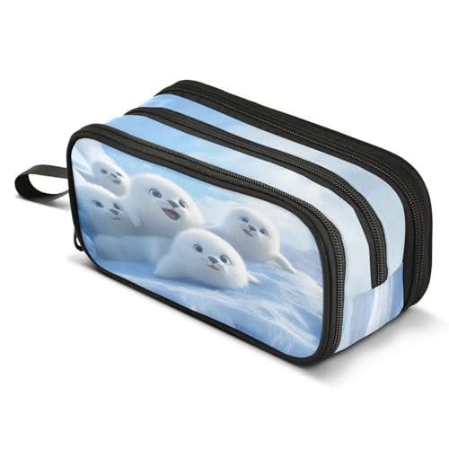 Image of ALAZA White Seal Lion Nautical Pencil Case Large Capacity Pencil Pouch Boys Girls School Office Stationery Pen Bag 3 Compartments Storage Box for Kids Adults
