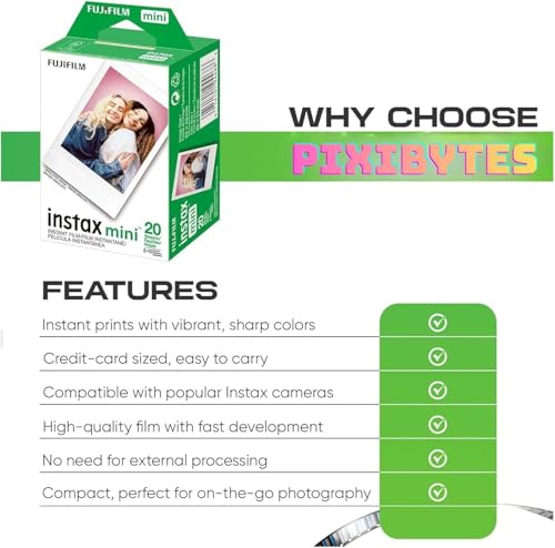 Image of Fujifilm Instax Mini Instant Film for Mini Cameras | Pixibytes Bonus Bundle- Free 32 GB USB Flash Drive and Pixibytes Signature Microfiber Cloth... (32 GB USB + 10 x Twin Pack)