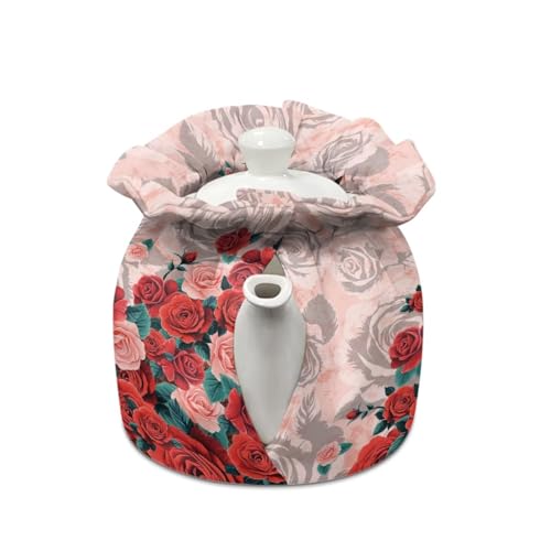 Image of Cat Rose Print Tea Cozy Insulation Kitchen Accessory Tea Cozies Covers Kitchen Home Decorative Teapot Cozy for Keeping Warm Kettle Dust Cover, Pink