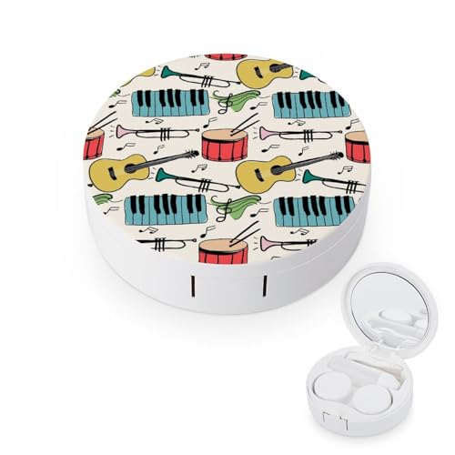 fkgvwo Contact Lens Container Piano Guitar Drum Travel Contact Lens Box with Mirror Tweezers Solution Bottle