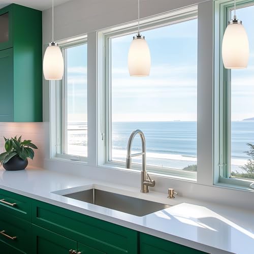 Image of Kira Home Coast 7 inch Pendant Light Glass Shade Replacement w /Frosted Oval Design (Set of 2), Chandelier Glass Upgrade, 7.5 inch x 4.5 inch, Fits Threaded Medium Base Sockets