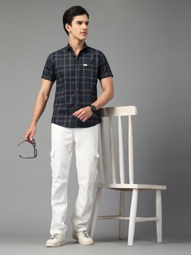 Image of Majestic Man Men's Slim Fit Premium Pure Cotton Plaid Check Half Sleeve Casual Shirt