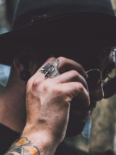 Image of Bandmax Mens Dragon Ring Size 10 Retro Style Stainless Steel Biker Rings for Men Big Animal Ring Chunky Punk Thumb Ring for Boyfriend Husband