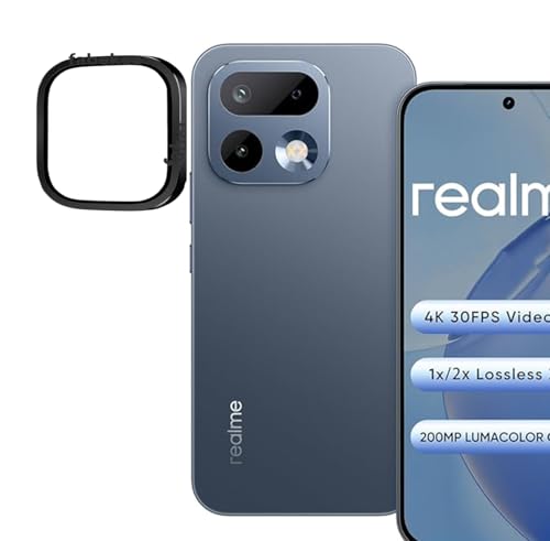 Image of FabeKee Tempered Glass Camera Lens Protector For realme 16 pro 9H Hardness, Full Coverage Anti Scratch Camera Metal Ring Black