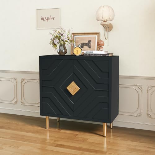 HOLTICO Aparador con 2 puertas, armario de cocina, armario de almacenamiento para salón, cocina, dormitorio - Negro
