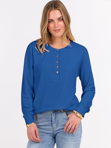 Image of ANRABESS Women's Waffle Knit Henley Top Long Sleeve Shirts