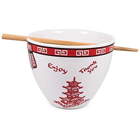 Bowl Bop Chinese Takeout Box Dinnerware Set | 16-Ounce Ramen Bowl, Chopsticks Cover