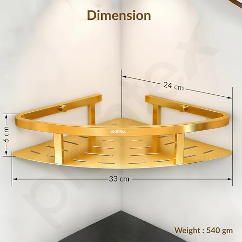 Image of Plantex Corner Shelf for Bathroom Wall /304 Grade Stainless Steel Bathroom Corner Shelf Rack /Bathroom Racks and Shelves /Multipurpose Bathroom Accessories Set Pack of 2 (PVD Gold,9x9 Inches)