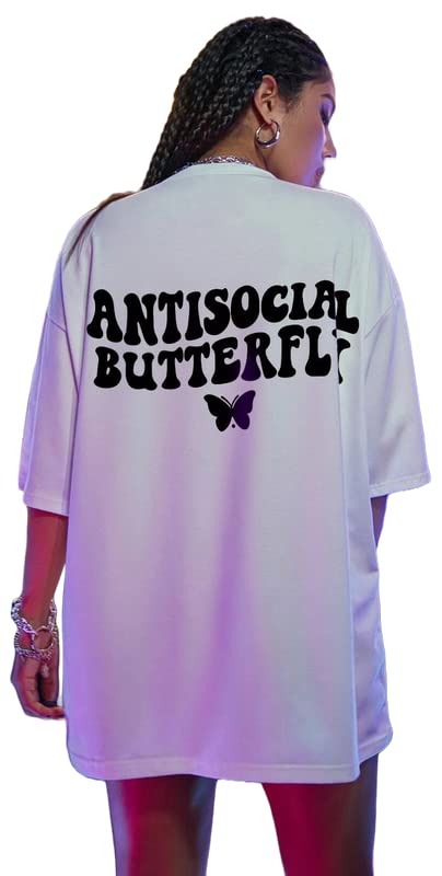BELTLYAntisocial Oversized Tshirt Women Casual Stylish Latest White Black Lavender Pink