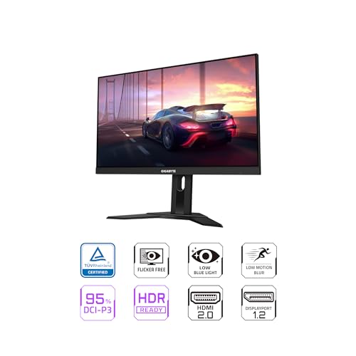 Image of GIGABYTE G24F 2-24 inch 165Hz /180Hz(OC) 1080P Gaming Monitor, 1920 x 1080 SS IPS Display, 1ms (MPRT) Response Time, 95% DCI-P3, 125% sRGB, 1x DisplayPort 1.2 (HDR Ready), 2X HDMI 2.0, 3X USB 3.2