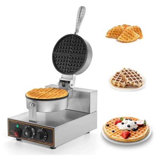 Dyna-Living Waffle Maker Commercial Waffle Maker Machine 110V 1200W Non-stick Waffle Iron Maker Stainless Steel Round Waffle Maker Commercial for Restaurant