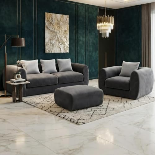 Image of Modern Sofa Set 3-Seater with Armchair and Ottoman, 4 Seater, 5 Seater Design in 3+1+Footrest Sofa for Living Room, Bedroom, Hallways (Dark Gray)