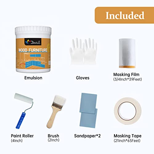 Dwil Acrylic Wood Paint For Furniture - Semi-Gloss Paint Suitable For Wood Surface Renovation, Water-Based All In One Paint, Non-Toxic & Odorless, Eco-Friendly & Healthy (32Oz, European Blue) #TOP3