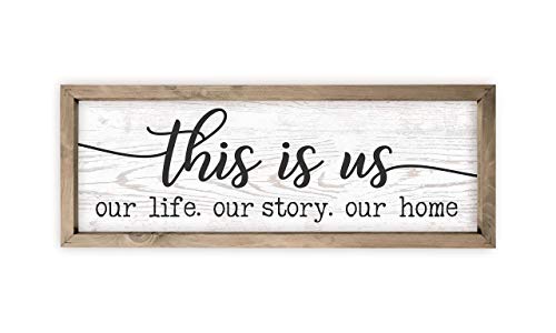 This is Us Our Life Our Story Our Home Rustic Print Wood Wall Sign (White with Frame, 8x24)