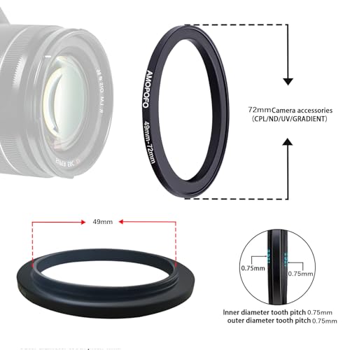 Image of 49mm to 72mm Step-Up Ring Filter adapter /49mm to 72mm Camera Filter Ring ;Compatible All Brands 49 mm Lens and 72 mm UV,ND,CPL,Metal Step Up Ring