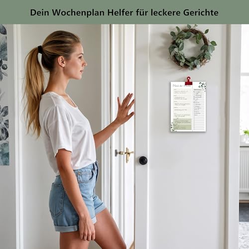 FloraVigo Essensplaner, 50 Menüplaner mit Einkaufsliste zum Abtrennen, Einkaufsliste – Notizblock – A5 – Menüplaner für Familie, Freunde