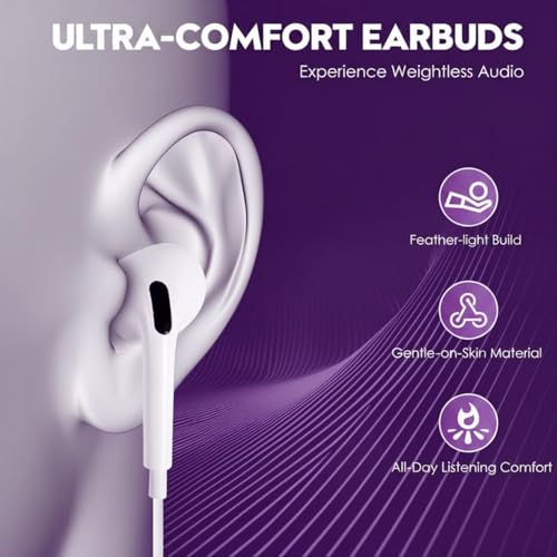 Image of Type-C Wired Earphones Compatible with iPhone 15, 16, 17, 17 Pro, iPad & All USB-C Devices | Hi-Fi Stereo Sound, Deep Bass, Built-in Mic, Volume Control, Noise Isolation, Comfortable C Device ip61