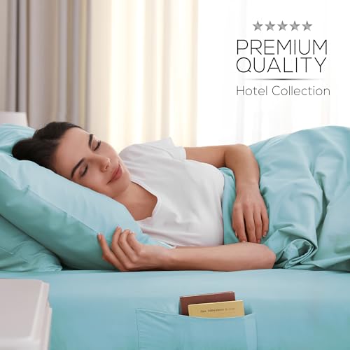 Mueller Luxury 4 Piece Twin XL Sheet Sets - Ultra-Soft 1800 Series, Cooling & Breathable Twin XL Bed Sheets, Hotel Quality Bedding, Deep Pocket up to 16" - Hypoallergenic, Wrinkle-Resistant, Aqua