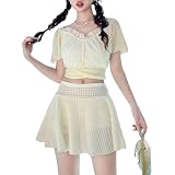 [ZeoYoee] 水着 レディース 半袖 セパレート スカート 2点セット フリル ハイウエスト パット付き 露出控えめ 高校生 温泉 海 プール