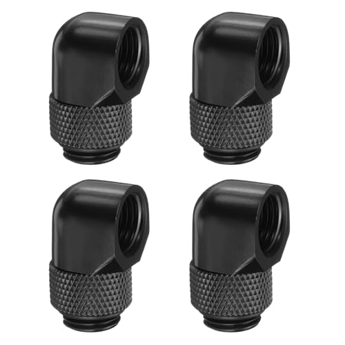 Image of sourcing map 4pcs 90 Degree Elbow Water Cooling Adapter G1/4" Thread Black