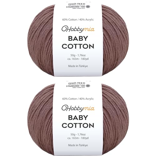 Image of Baby Cotton Blend Yarn - Soft Sport Weight Yarn for Crochet & Amigurumi - 50g /180yds - 60% Cotton 40% Acrylic - Ideal for Baby & Knitting Proj.(Purplish Brown, 2 Balls)
