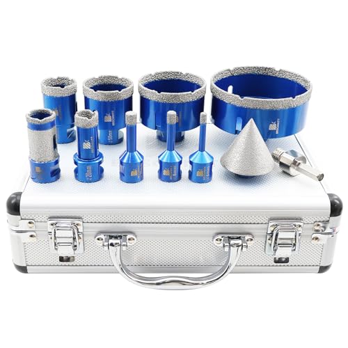 BRSCHNITT Diamond Core Drill Bit Set - 8 Pc. Kit w/10mm, 20mm Finger & 50mm Chamfer bits & M14 Adapter - Ideal for Porcelain, Ceramic, Marble, Granite Drilling
