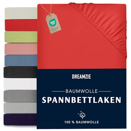 Dreamzie - Spannbettlaken 80x160cm - Baumwolle Oeko Tex Zertifiziert - Rot - 100% Jersey Spannbetttuch 80x160