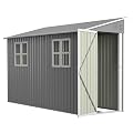 4x10FT Lean to Shed with Floor Frame & Windows, Metal Outdoor Storage Shed, Large Tool Shed for Garden Backyard Patio Storage,Outside Lean to Waterproof Shed, Gray
