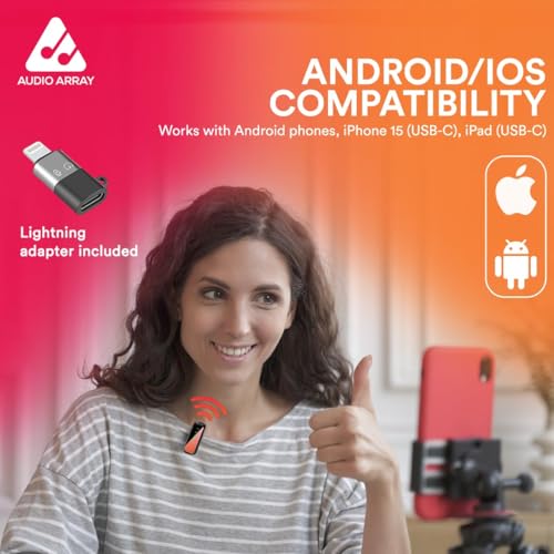 Image of Audio Array Dual Wireless Lapel Mic|in-Built ANC, Plug N Play,Long Battery Life, Ultra-Low Latency,Upto 30M Range|Compatible with iPhone & Android|Vlogging, Streaming, Teaching,YouTube, Black|AM-W17