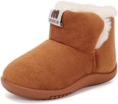 KEESKY Boy Toddler Boots Brown Fur Lined Warm Winter Shoes Size 7 M Toddler