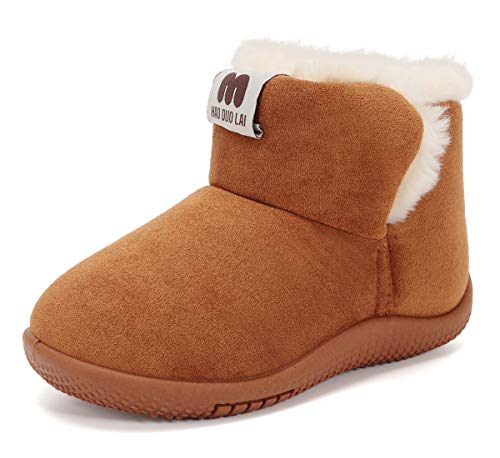 Keesky Boy Toddler Boots Brown Fur Lined Warm Winter Shoes Size 7 M Toddler #TOP24