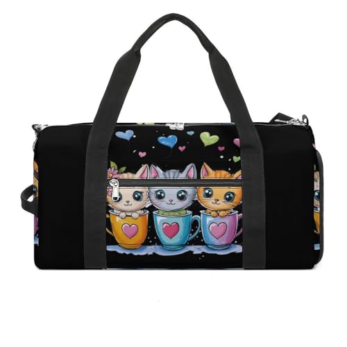 Teacup Cat Sports Gym Bag Travel Duffel Bag Weekender Bag Yoga Bag for Men Women