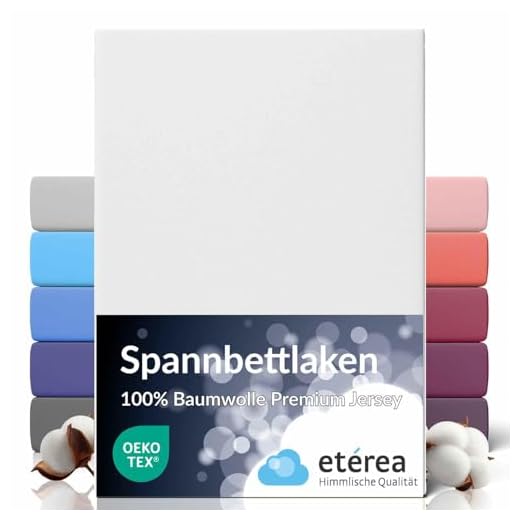 etérea Comfort Jersey Spannbettlaken 90x200-100x200 cm - 100% Baumwolle Spannbetttuch Bettlaken bis 25 cm Matratze - Blau 4 etérea Premium Jersey Spannbettlaken 180x200 bis 200x200 cm - dichtes Spannbetttuch für Wasserbetten und Normale Matratzen aus 100% Baumwolle und ca. 25 cm Steghöhe, Weiss