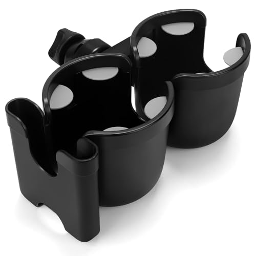 Qunlions life Stroller Cup Holder with Phone Holder, Bike, Universal Cup Holder for Uppababy Nuna Doona Strollers, 2-in-1 Cup Phone Holder for Stroller, Bike, Wheelchair, Walker (Double Holder-Black)