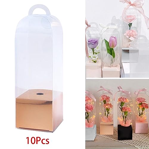 rockible 10x Flower Gift Boxes Single Rose Flower Box Empty Bag Florist Retail Shop Packaging Clear Flower Packing Boxes for Anniversary Party Favor, Rose Gold