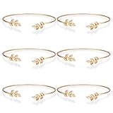FINREZIO 6 PCS Leaf Bangle Bracelets for Women Girls Simple Cuffs Sister Bridesmaid Bracelets for Bridal Wedding Jewelry Stretch, Rose Gold Tone