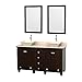 Wyndham Collection 60" Traditional Double Bathroom Vanity with Ivory Marble Countertop, Pyra Bone Sinks and 24" Mirrors - Espresso
