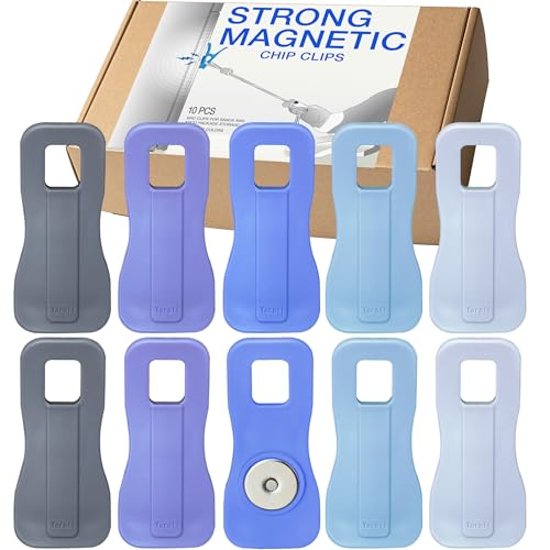 Heavy-Duty Fridge Magnets - 10 PCS Refrigerator Magnetic Bag Clips for Chip Sealing, Food Storage, Paper Display & Home Office Organization (Subdued)