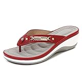 Damen Bequeme Sandalen Korrektursandalen Sommer Leder Hausschuhe Offene Zehe Atmungsaktiv Casual Strand Reiseschuhe Rot 42