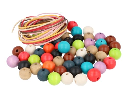 INNSPIRO Perline di legno palla colori assortiti 15 mm. e 5 m.filato cotone 300u. ca.