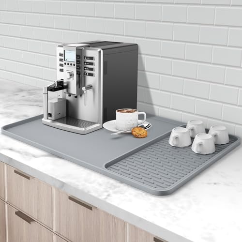 Best Place to Put Coffee Maker: Enhance Your Kitchen Countertop Style 5 Coffee Maker Silicone Coffee Mat, 24'' x 16'' Bar Mat with Detachable Dish Drying Mat for Countertops, Fits Under Coffee Maker, Machine, Espresso Machine, Dish Rack