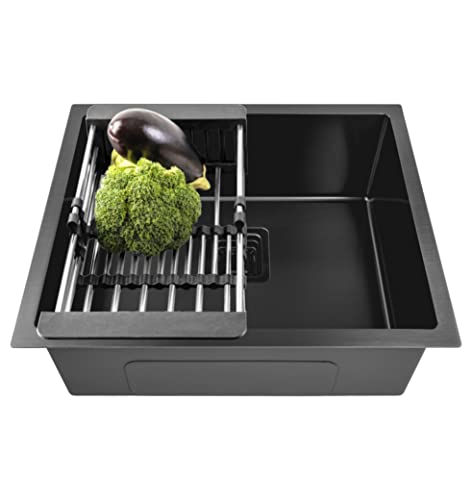 Image of Fossa 18 inchx16 inchx09 inch Inch ๐-๐๐๐๐ ๐๐๐๐๐๐๐๐ Single Bowl Premium Stainless Steel Handmade Kitchen Sink (Matte Finish) Black