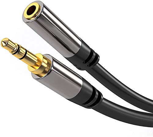PremiumCord Cable alargador HQ de 3,5 mm, conector jack de 3,5 mm, conector estreo macho a hembra, cable alargador de audio AUX, apantallado, conector de metal, M/F, longitud 1,5 m