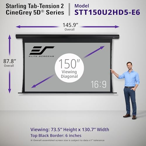 Image of Elite Screens Starling Tab-Tension 2 CineGrey 5D, 150 inch 16:9, Ceiling and Ambient Light Rejecting Electric Projector Screen Programmed Remote Kit, CLR /ALR Tab-Tension Projection Screen, STT150U2HD5-E6