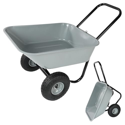 Dual Wheel Garden Wheelbarrow with 10-Inch Pneumatic Tires,300 LBS Capacity