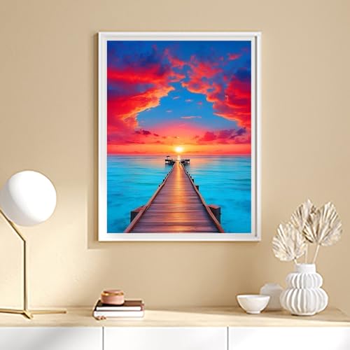 Sunset Diamond Art Kits for Adults, 5D DIY Diamond Painting Kits for Beginners, Sunset Diamond Dots Kits Gem Arts Crafts for Home Wall Decor 12x16in — view 3