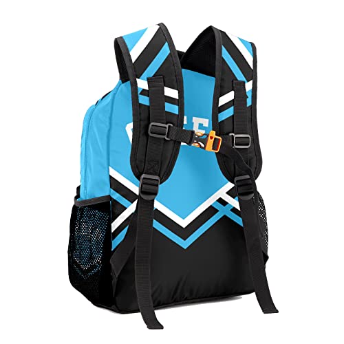 Personalized Cheerleaders Blue Black with Name Text Custom Backpack for Sport Camping Picnic, 12.2(L)x5.9(W)x16.5(H) Inch3
