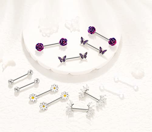 Shakalaka Surgical Steel Nipple Rings Body Piercing Jewelry For Women With Cute Daisy Flower Butterfly Ball Purple 14G #TOP1