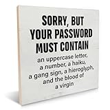 Funny Office Sign Sorry But Your Password Must Contain Wood Plaque Desk Signs Decorative Tabletop Home Office Cubicle Sign, Humorous Gifts for Computer Geek IT System Administrator Office07
